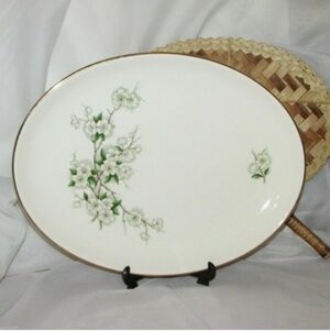 Georgian China Spring Blossom Oval Serving Platter Mid-century Floral Cottage